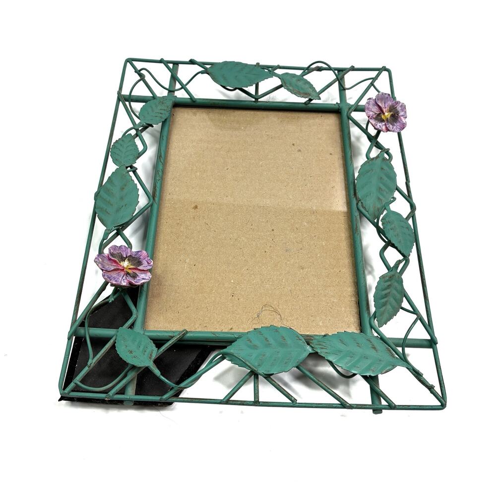 VTG 1995 Green Purple Flower Metal Picture Frame 5x7 Photo Dennis East Int'l Inc
